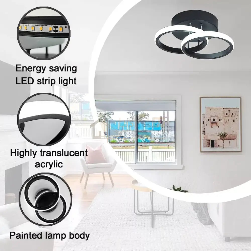 Lustra Led 28W Double Ring Negru Echivalent 150W Lighting Fixtures