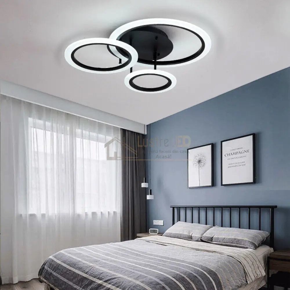 Lustra Led 3 Black Circle Echivalent 300W Telecomanda Lighting Fixtures