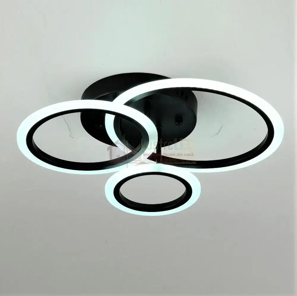 Lustra Led 3 Black Circle Echivalent 300W Telecomanda Lighting Fixtures