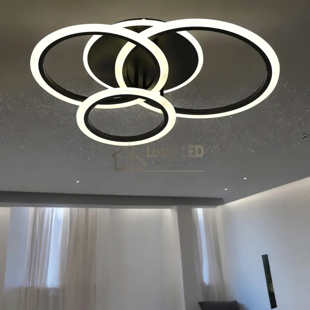 Lustra Led 118W 3 Black Rings Echivalent 500W Telecomanda Lighting Fixtures