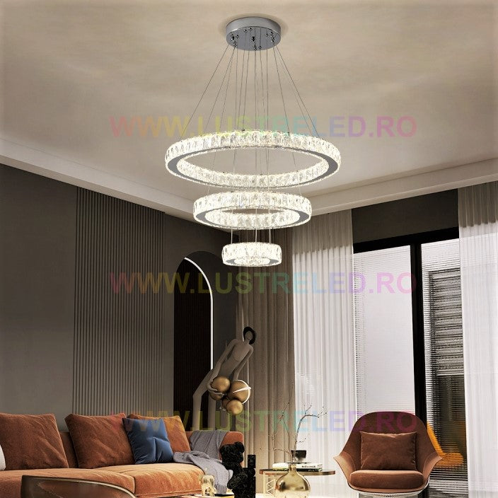 Lustra LED Cristal 3 Segmente Telecomanda Echivalent 800W