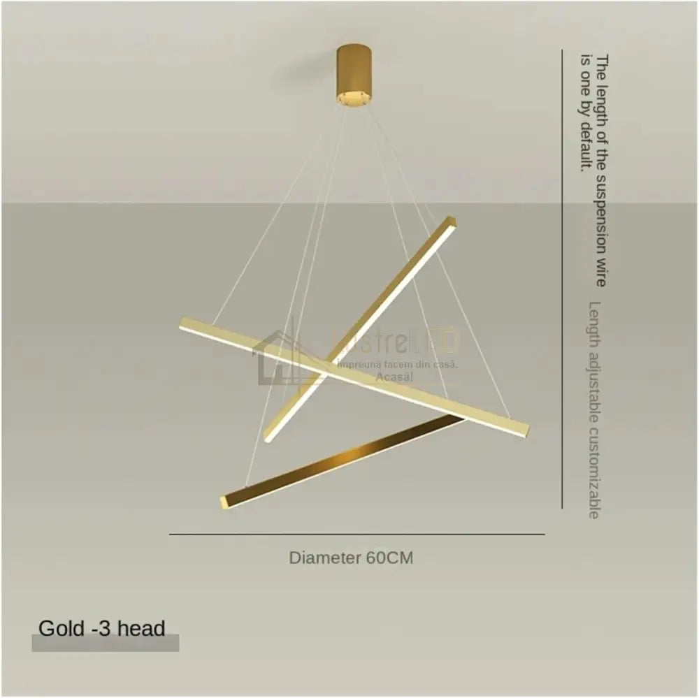 Lustra LED 3 Geometric GOLD LINES Suspendata Echivalent 400W AURIE / 60CM / SUSPENDATE Lighting Fixtures