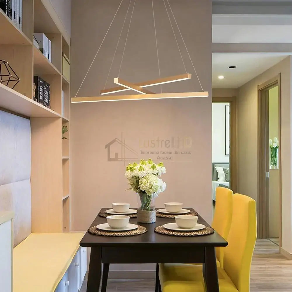 Lustra LED 3 Geometric GOLD LINES Suspendata Echivalent 400W AURIE / 60CM / SUSPENDATE Lighting Fixtures
