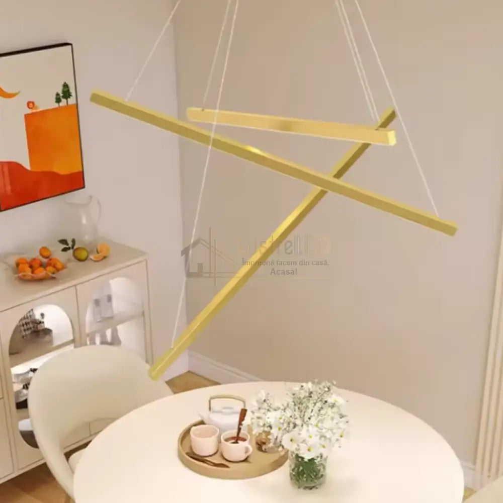 Lustra LED 3 Geometric GOLD LINES Suspendata Echivalent 400W AURIE / 60CM / SUSPENDATE Lighting Fixtures