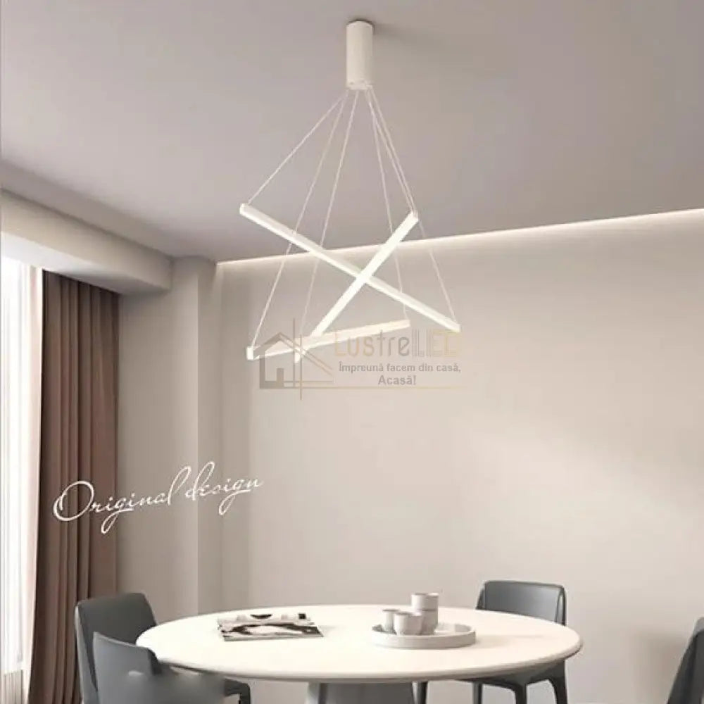 Lustra LED 3 Geometric WHITE LINES Suspendata Echivalent 400W lustreled.ro