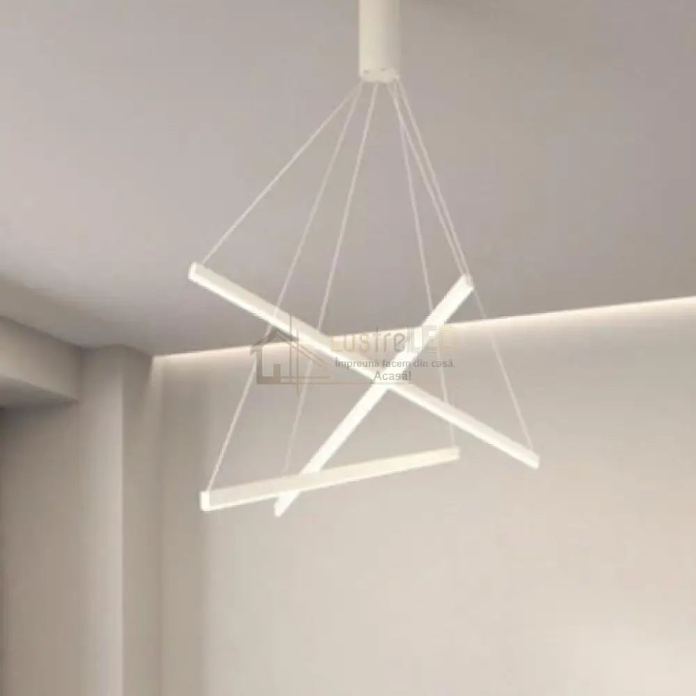 Lustra LED 3 Geometric WHITE LINES Suspendata Echivalent 400W lustreled.ro