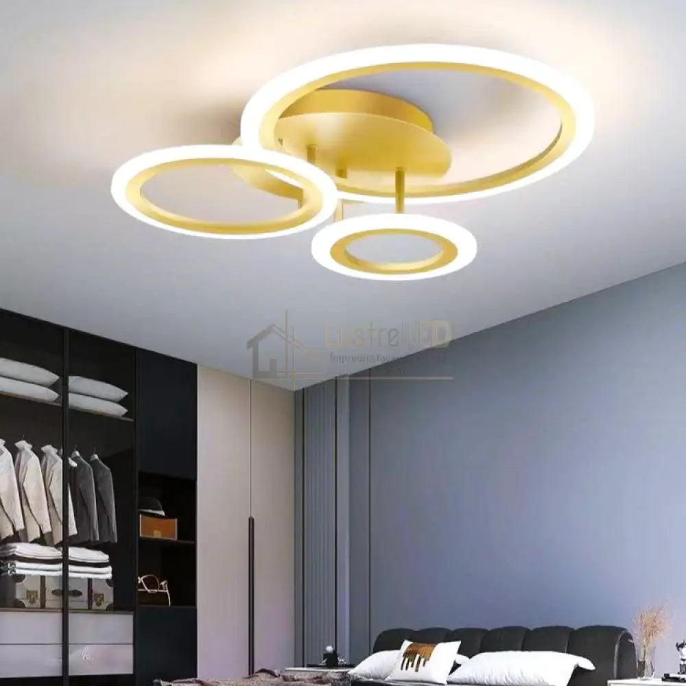 Lustra Led 76W 3 Gold Circle Echivalent 300W Telecomanda Lighting Fixtures