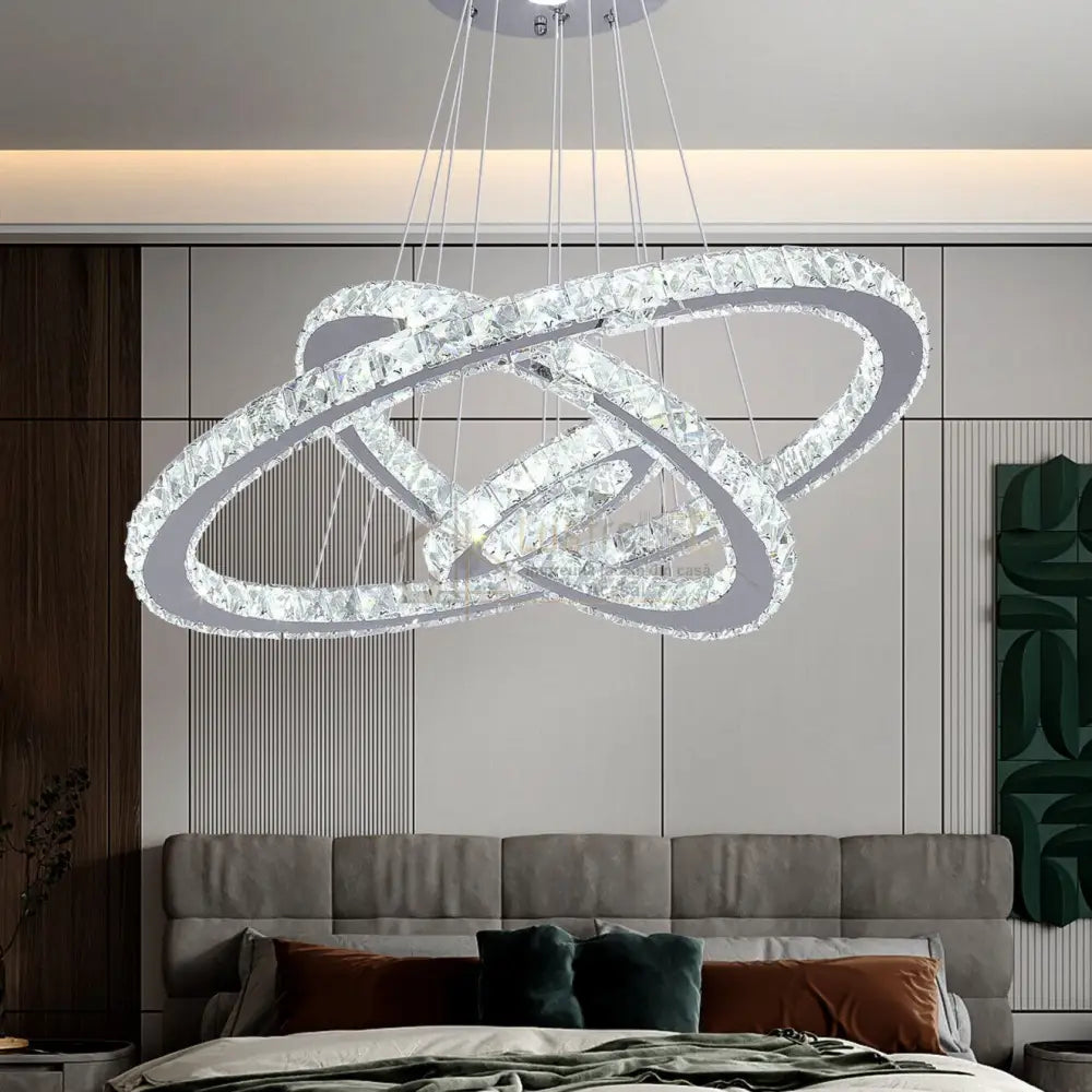 Lustra Led 140W Cristal Slim 3 Segmente Telecomanda Chandeliers Crystal