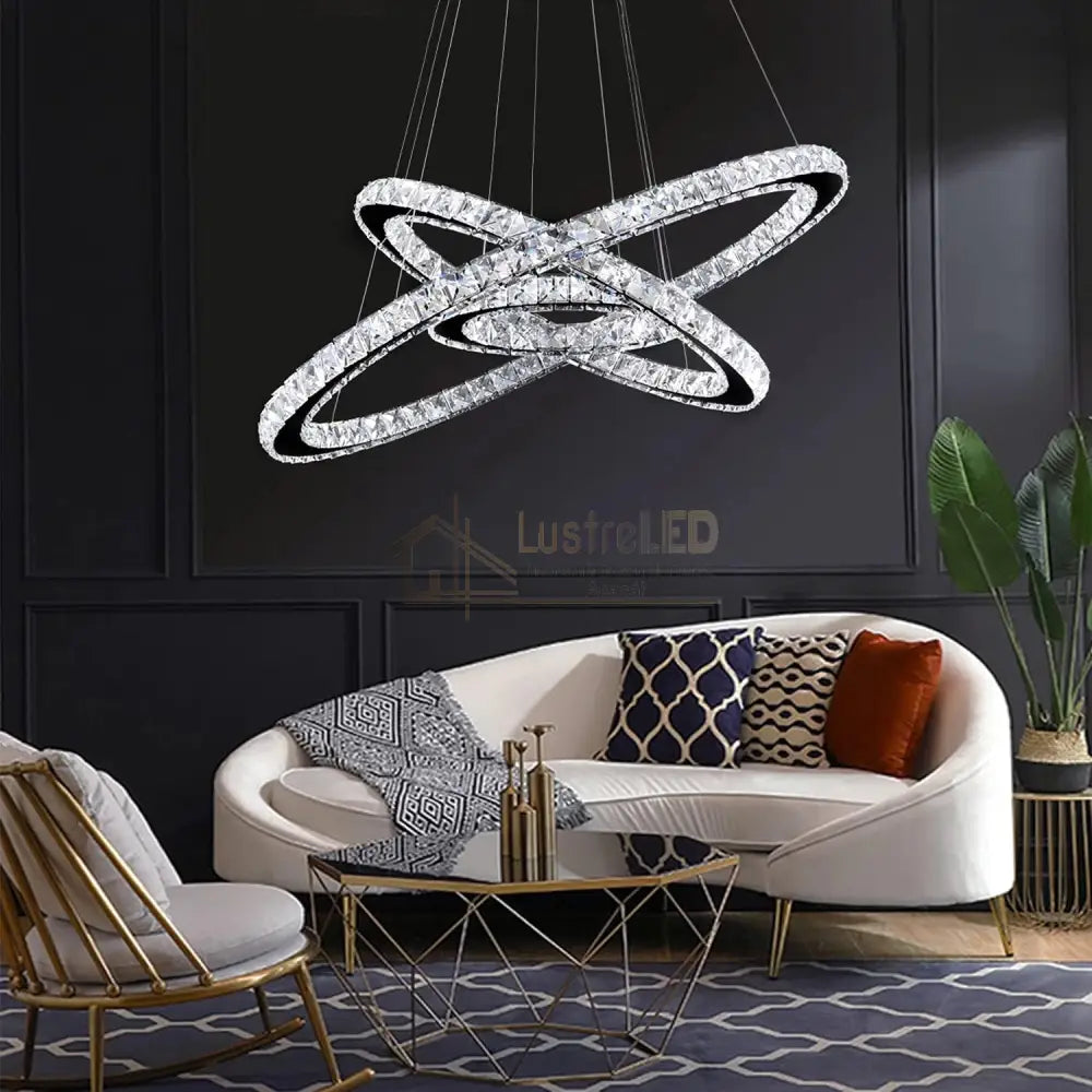 Lustra Led 140W Cristal Slim 3 Segmente Telecomanda Chandeliers Crystal