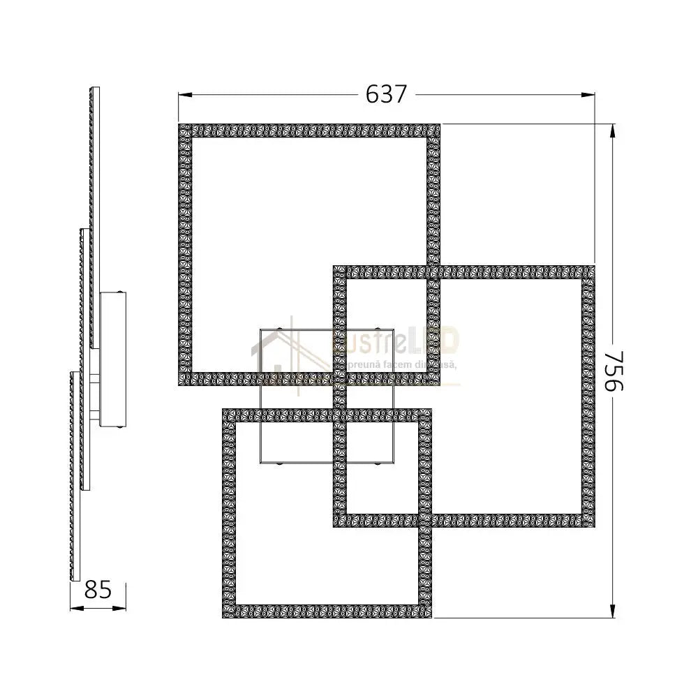 Lustra LED 3 Squares Cristal Black Echivalent 800W Telecomanda Lighting Fixtures