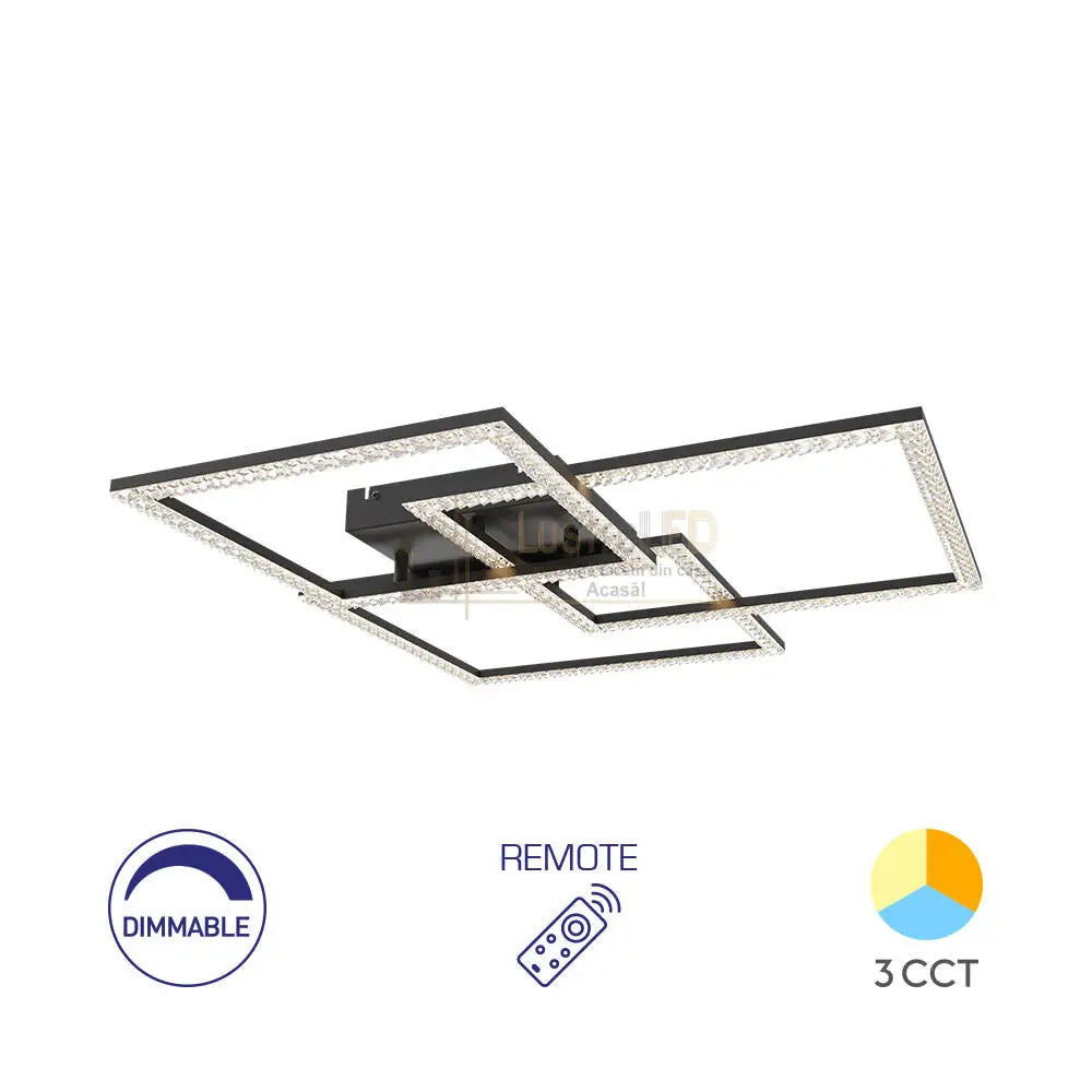 Lustra LED 3 Squares Cristal Black Echivalent 800W Telecomanda Lighting Fixtures