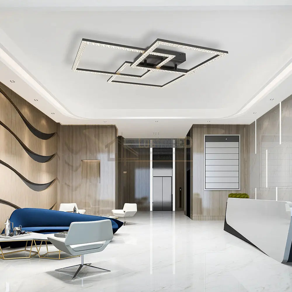 Lustra LED 3 Squares Cristal Black Echivalent 800W Telecomanda Lighting Fixtures