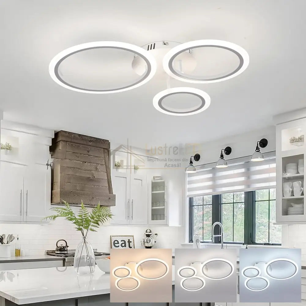 Lustra Led 3 White Circle Echivalent 300W Telecomanda Lighting Fixtures