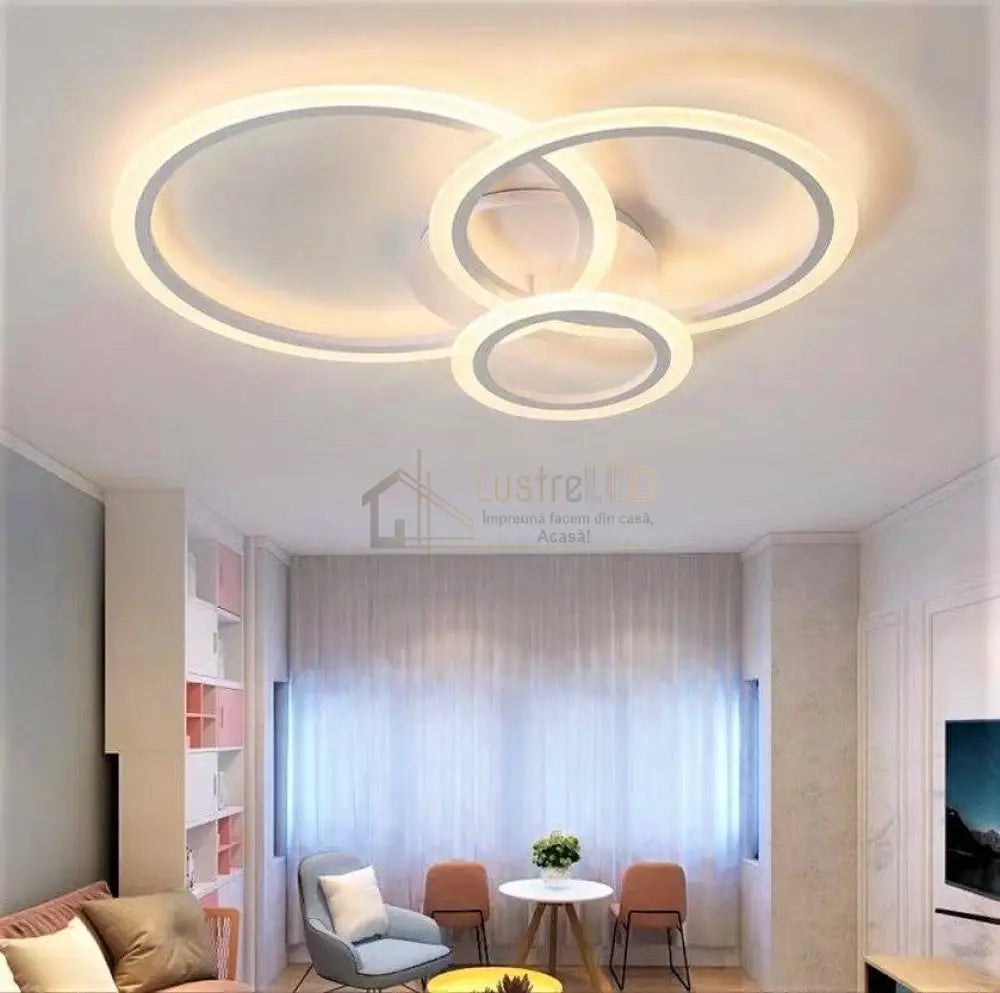 Lustra Led 3 White Circle Echivalent 300W Telecomanda Lighting Fixtures