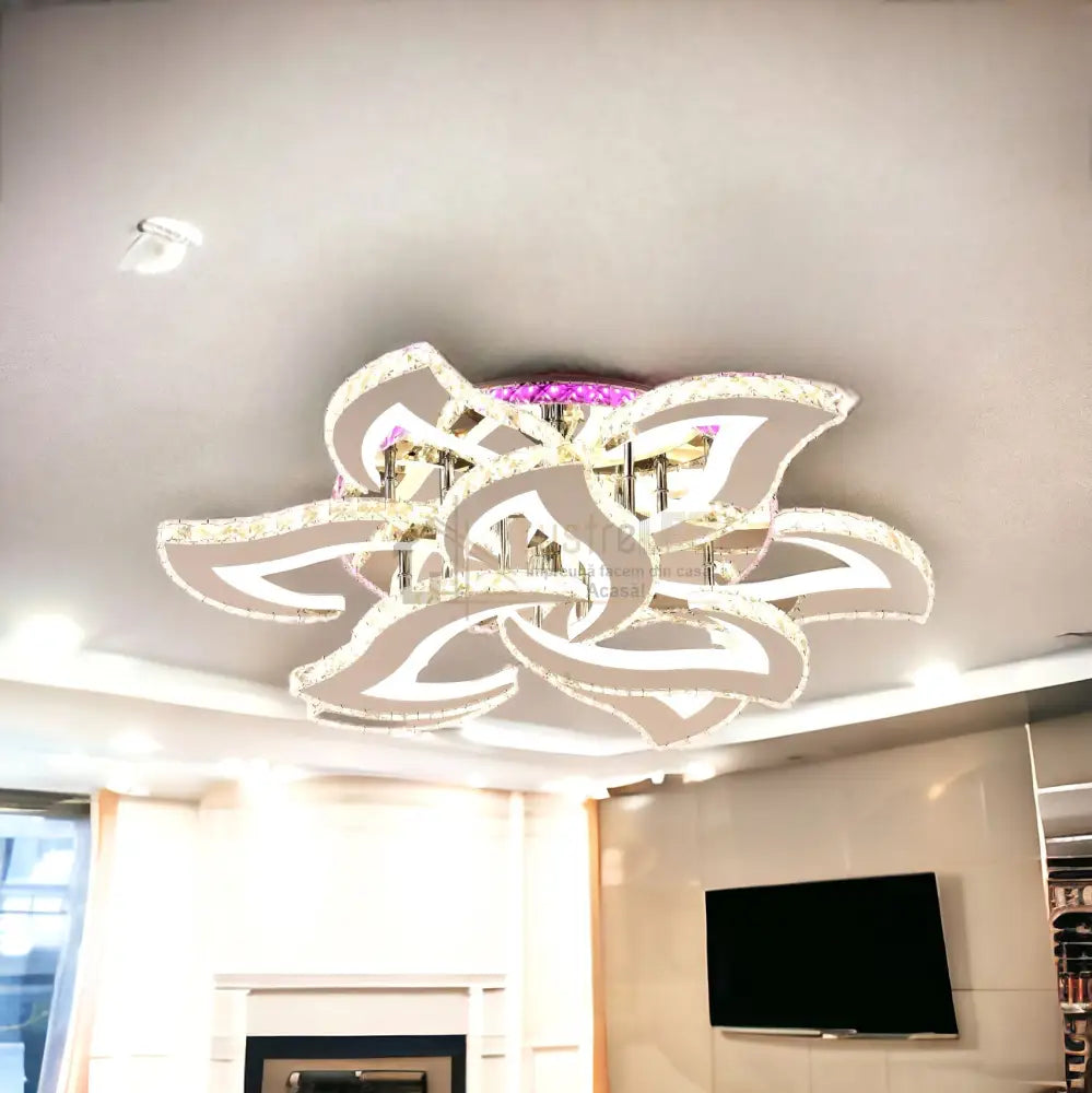 Lustra Led 300W Camelia Grande Cristal Alba Rgb Telecomanda Echivalent 1200W Chandeliers Crystal