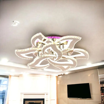 Lustra Led 300W Camelia Grande Cristal Alba Rgb Telecomanda Echivalent 1200W Chandeliers Crystal