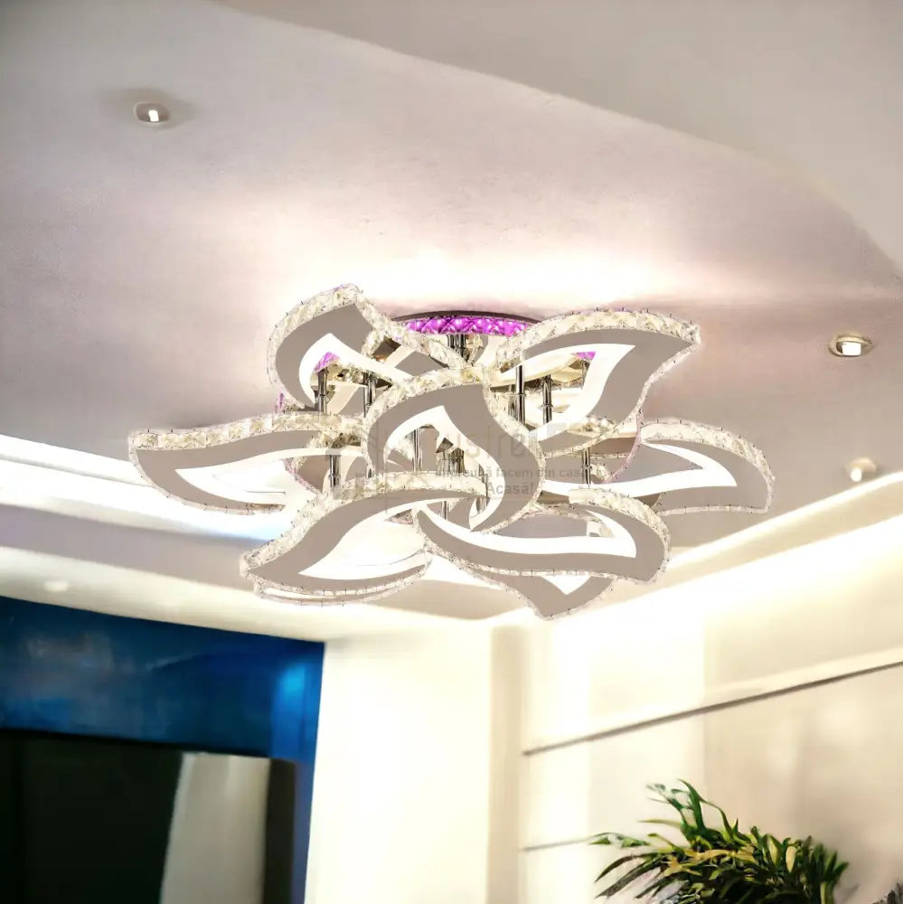 Lustra Led 300W Camelia Grande Cristal Alba Rgb Telecomanda Echivalent 1200W Chandeliers Crystal