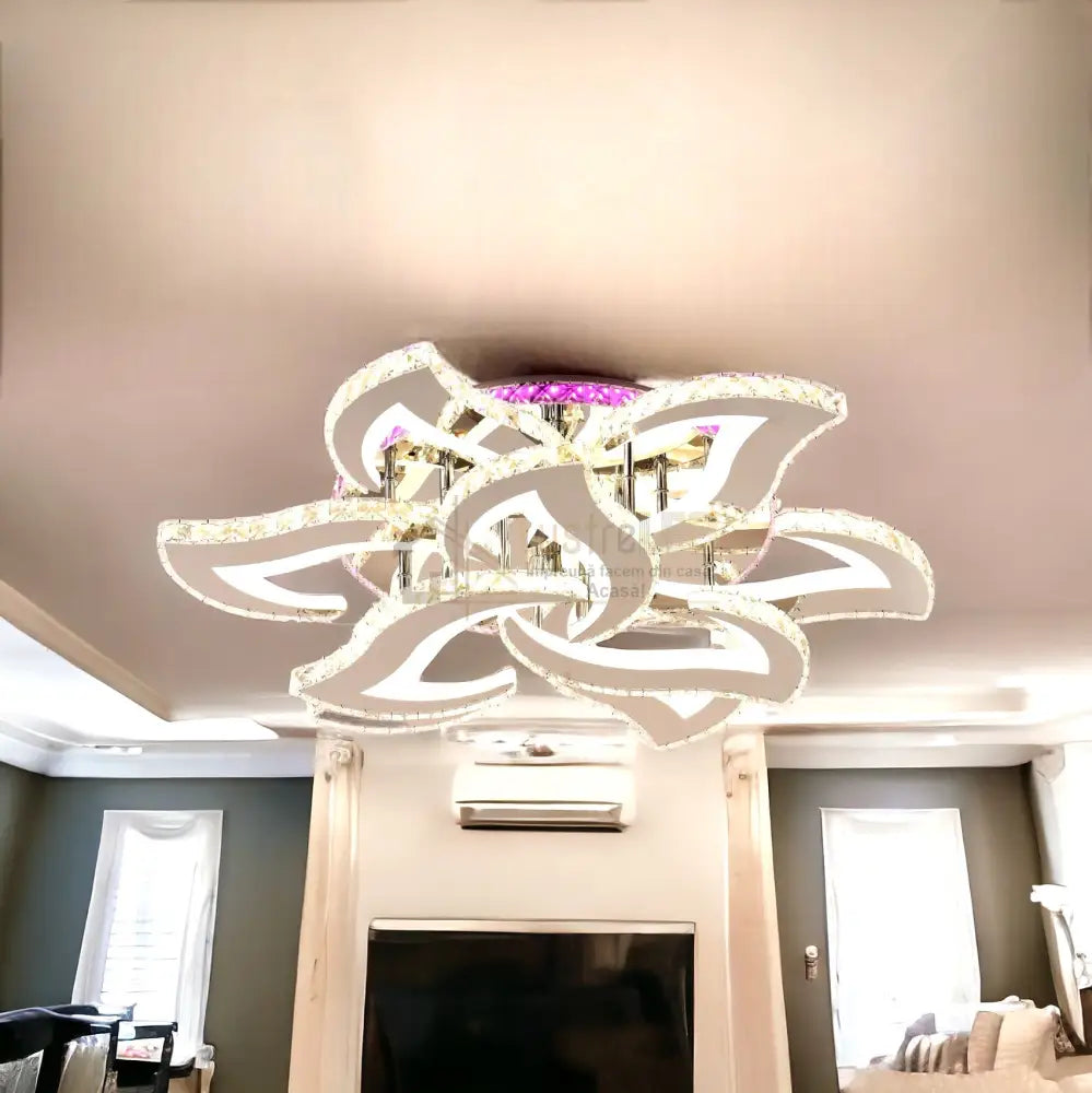 Lustra Led 300W Camelia Grande Cristal Alba Rgb Telecomanda Echivalent 1200W Chandeliers Crystal