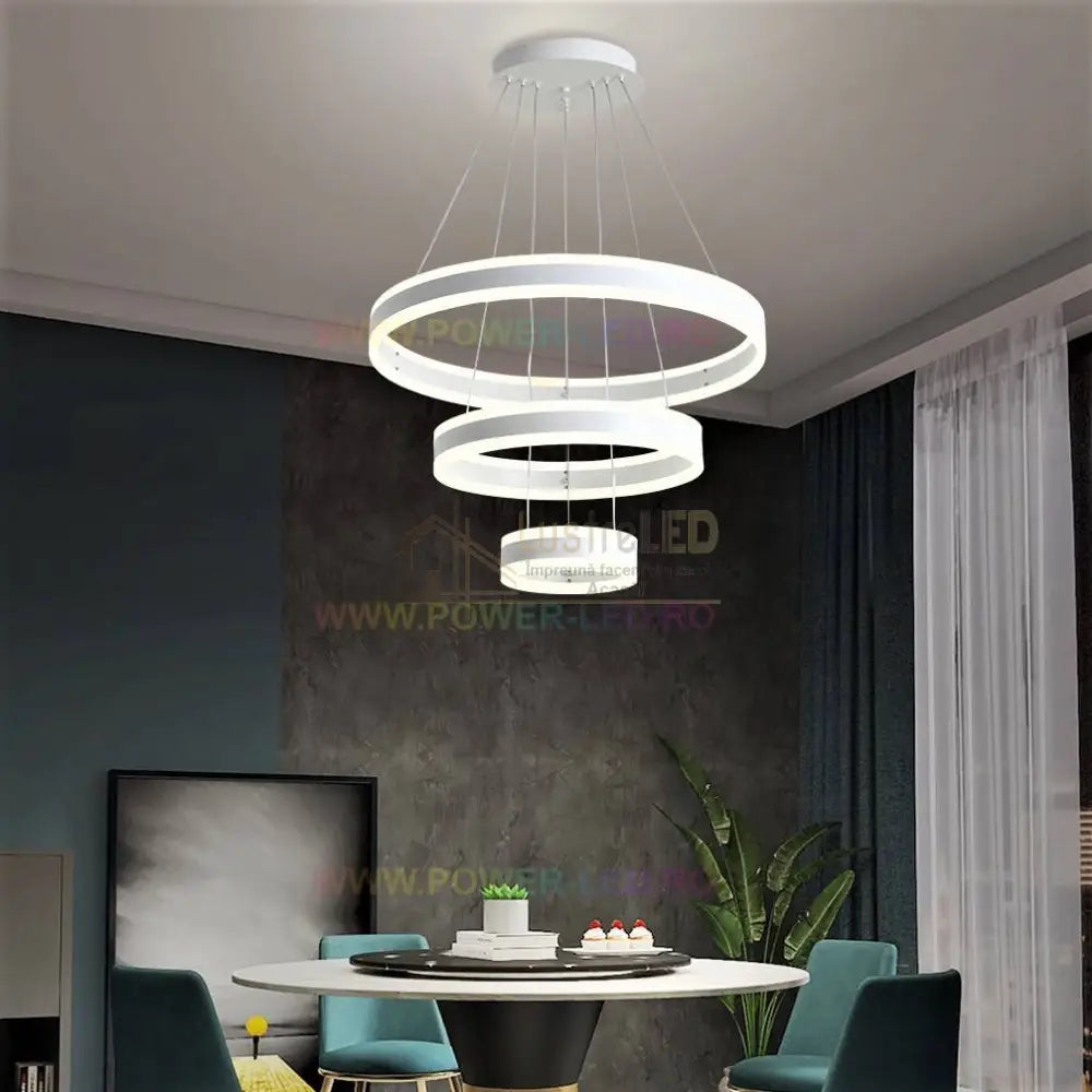 Lustra Led 308W King Alb 3 Segmente Telecomanda Chandeliers