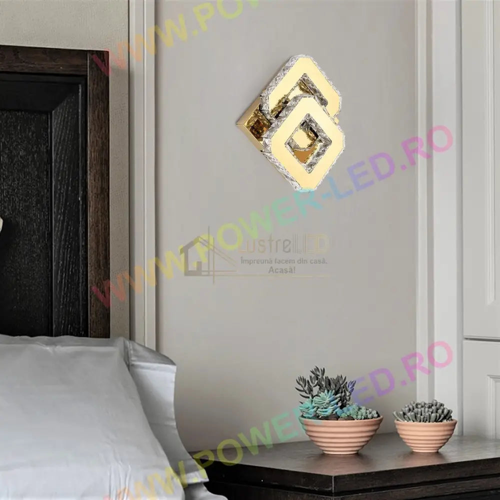 Lustra Led 32W Cristal Double Square Gold