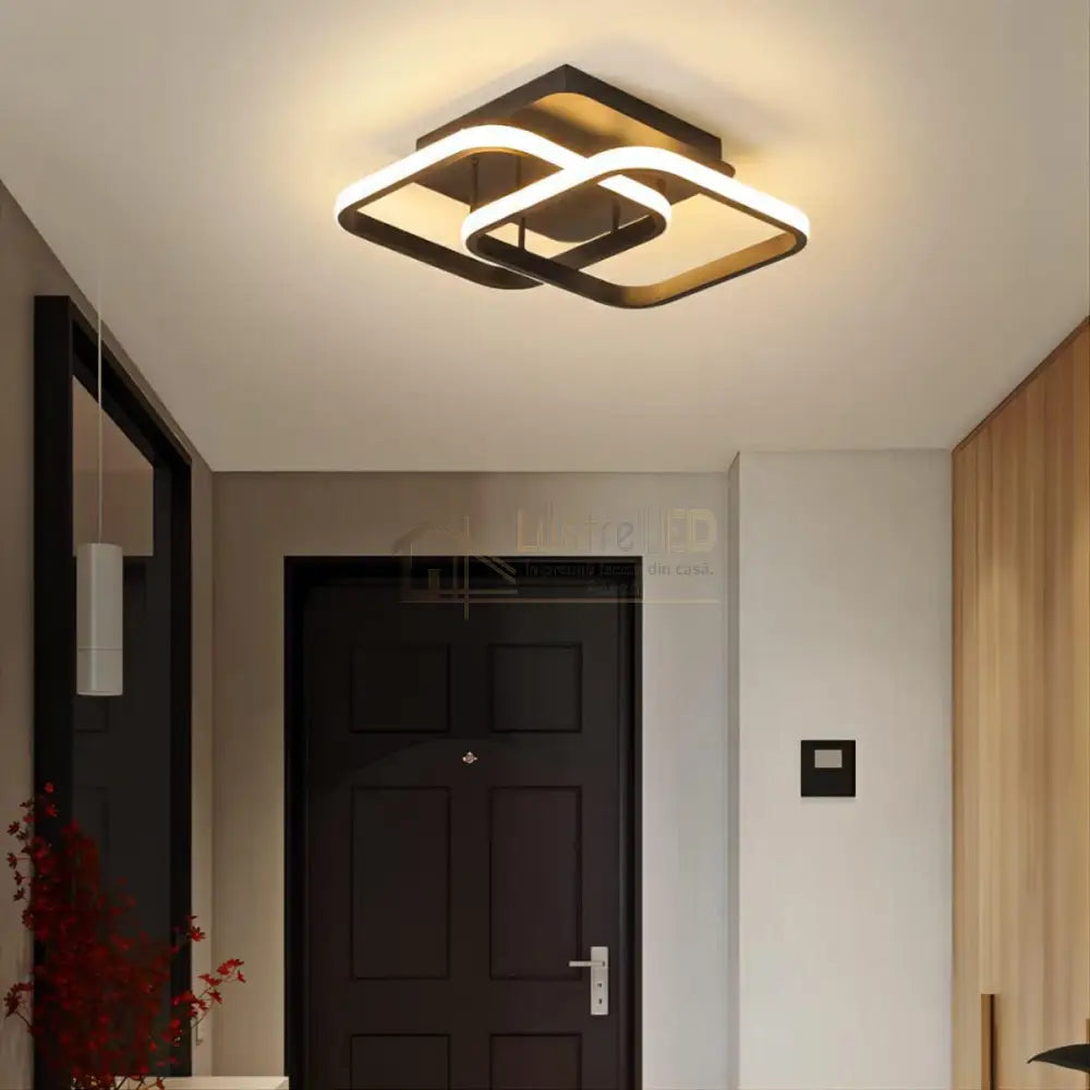 Lustra Led 32W Double Square Negru Echivalent 200W Lighting Fixtures
