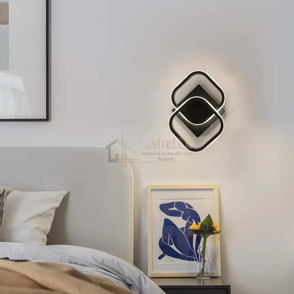 Lustra Led 32W Double Square Negru Echivalent 200W Lighting Fixtures
