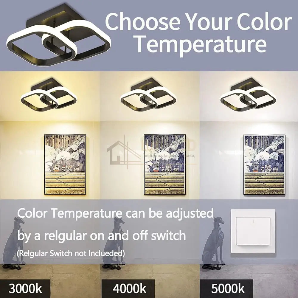 Lustra Led 32W Double Square Negru Echivalent 200W Lighting Fixtures