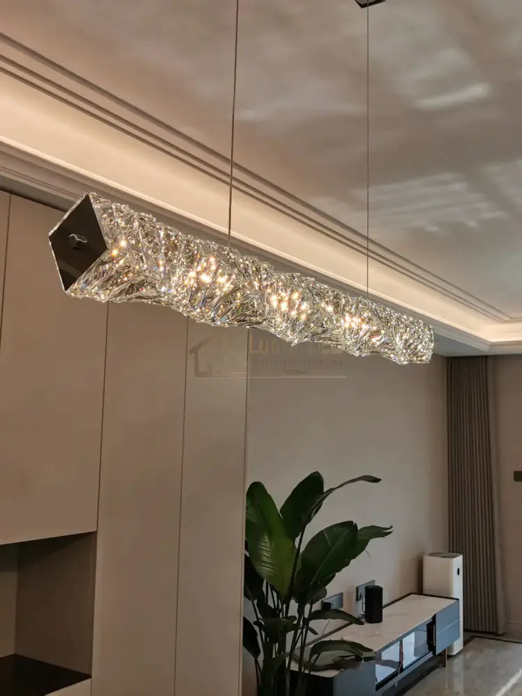 Lustra Led 38W Cristal Wave Argintiu Telecomanda Chandeliers Crystal