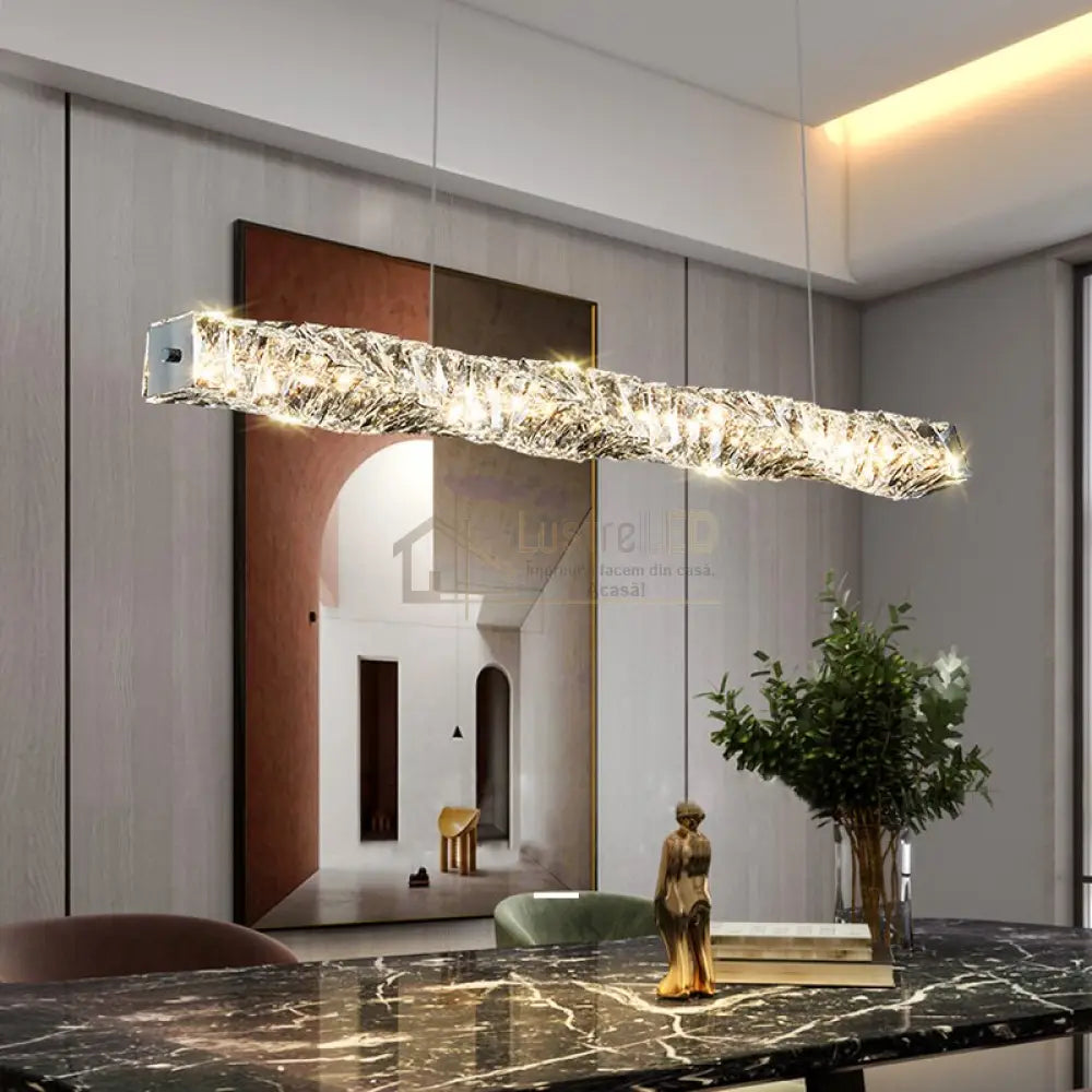 Lustra Led 38W Cristal Wave Argintiu Telecomanda Chandeliers Crystal