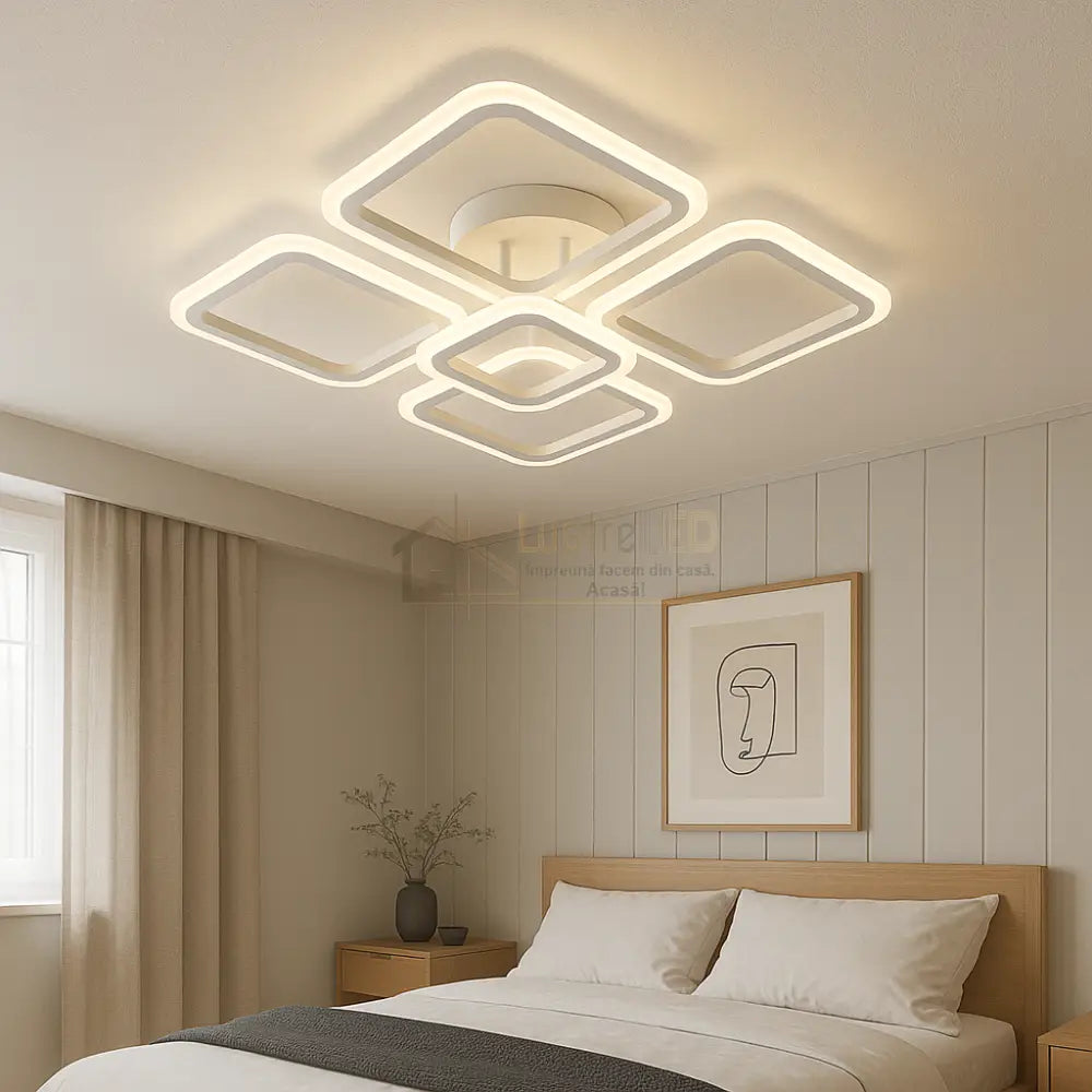 Lustra LED 4 + 1 SQUARE Alb Echivalent 400W Telecomanda ALBA / SQUARE DESIGN Lighting Fixtures