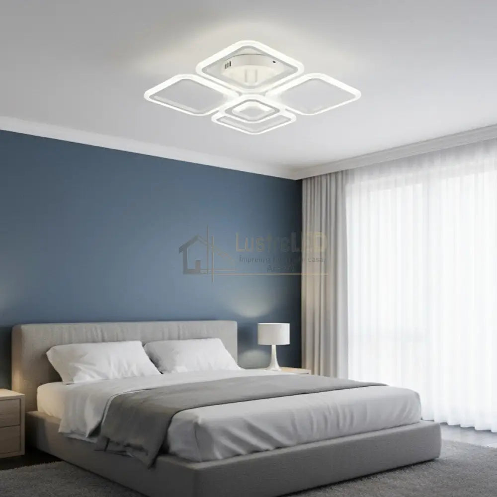 Lustra LED 4 + 1 SQUARE Alb Echivalent 400W Telecomanda ALBA / SQUARE DESIGN Lighting Fixtures