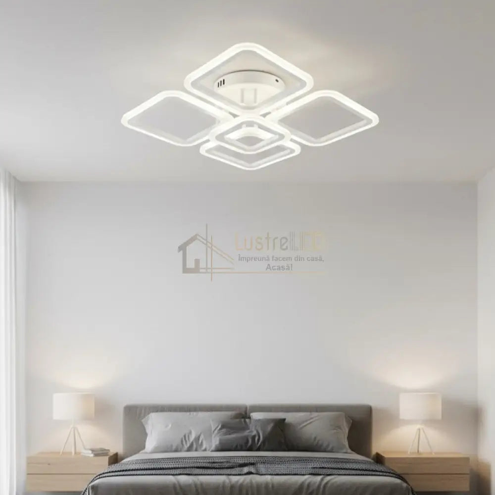 Lustra LED 4 + 1 SQUARE Alb Echivalent 400W Telecomanda ALBA / SQUARE DESIGN Lighting Fixtures