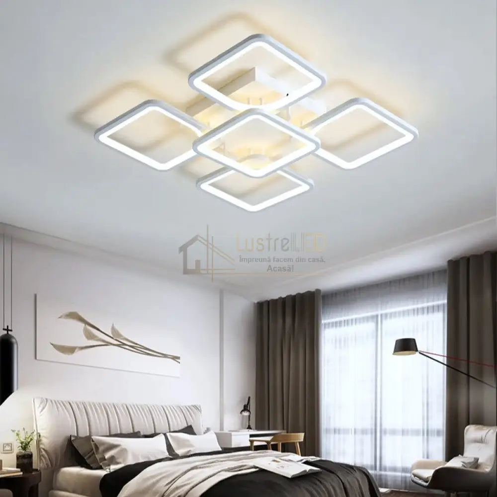 Lustra Led 4 + 1 Square Alb Telecomanda Echivalent 400W Lighting Fixtures