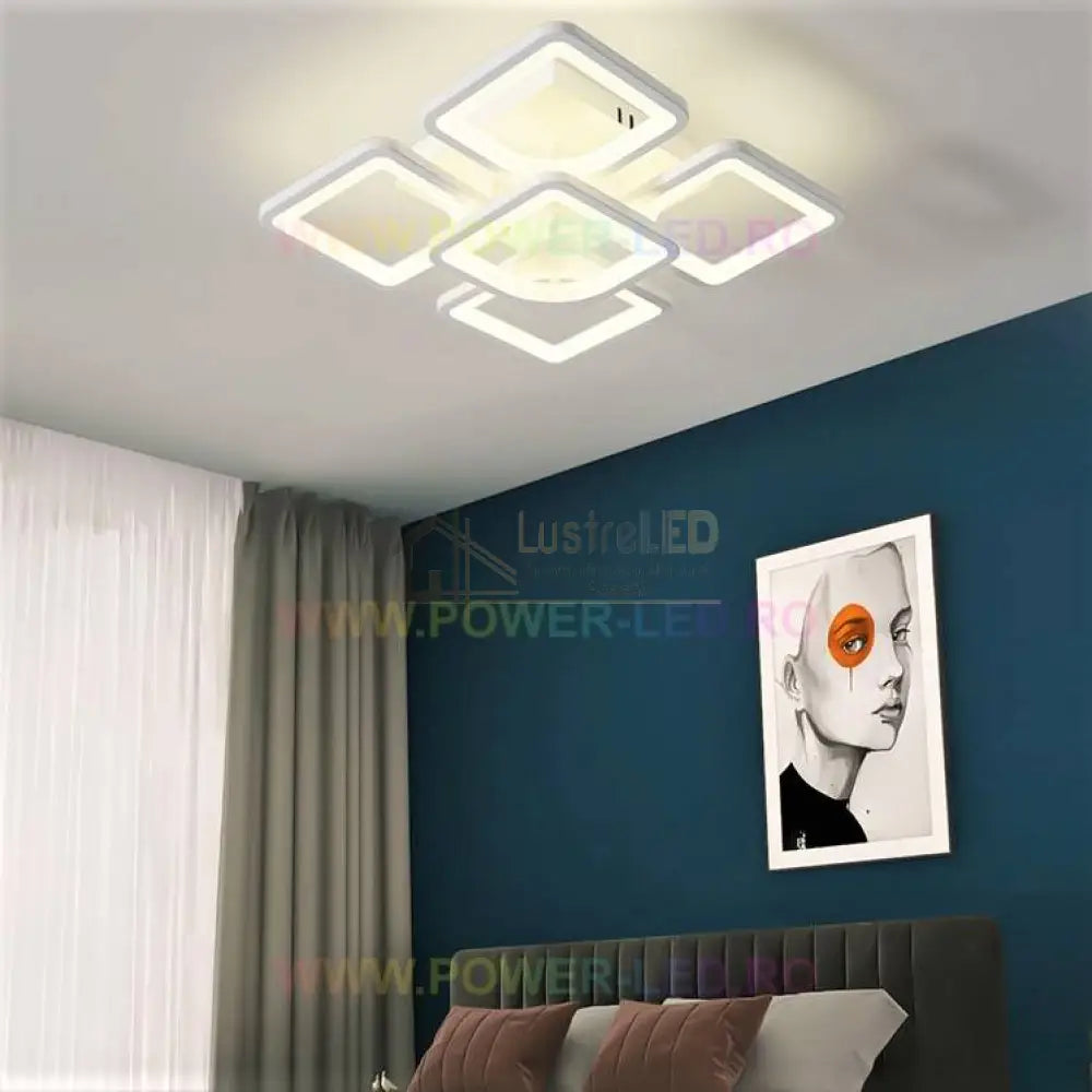 Lustra Led 4 + 1 Square Alb Telecomanda Echivalent 400W Lighting Fixtures