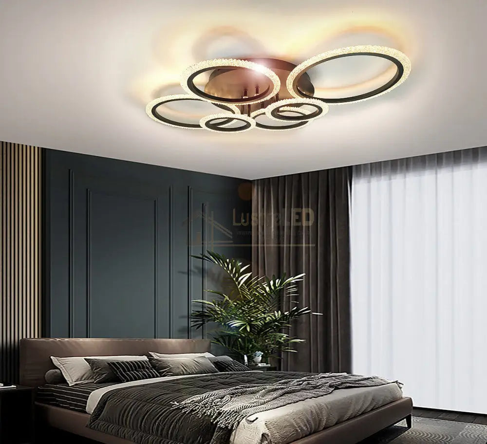 Lustra Led 144W 4 + 2 Circle Bubbles Black Echivalent 500W Telecomanda Lighting Fixtures