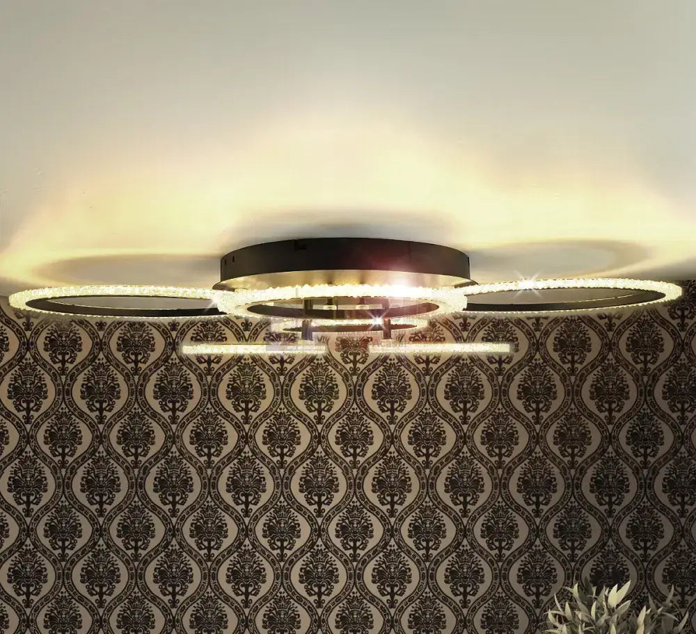 Lustra Led 144W 4 + 2 Circle Bubbles Black Echivalent 500W Telecomanda Lighting Fixtures