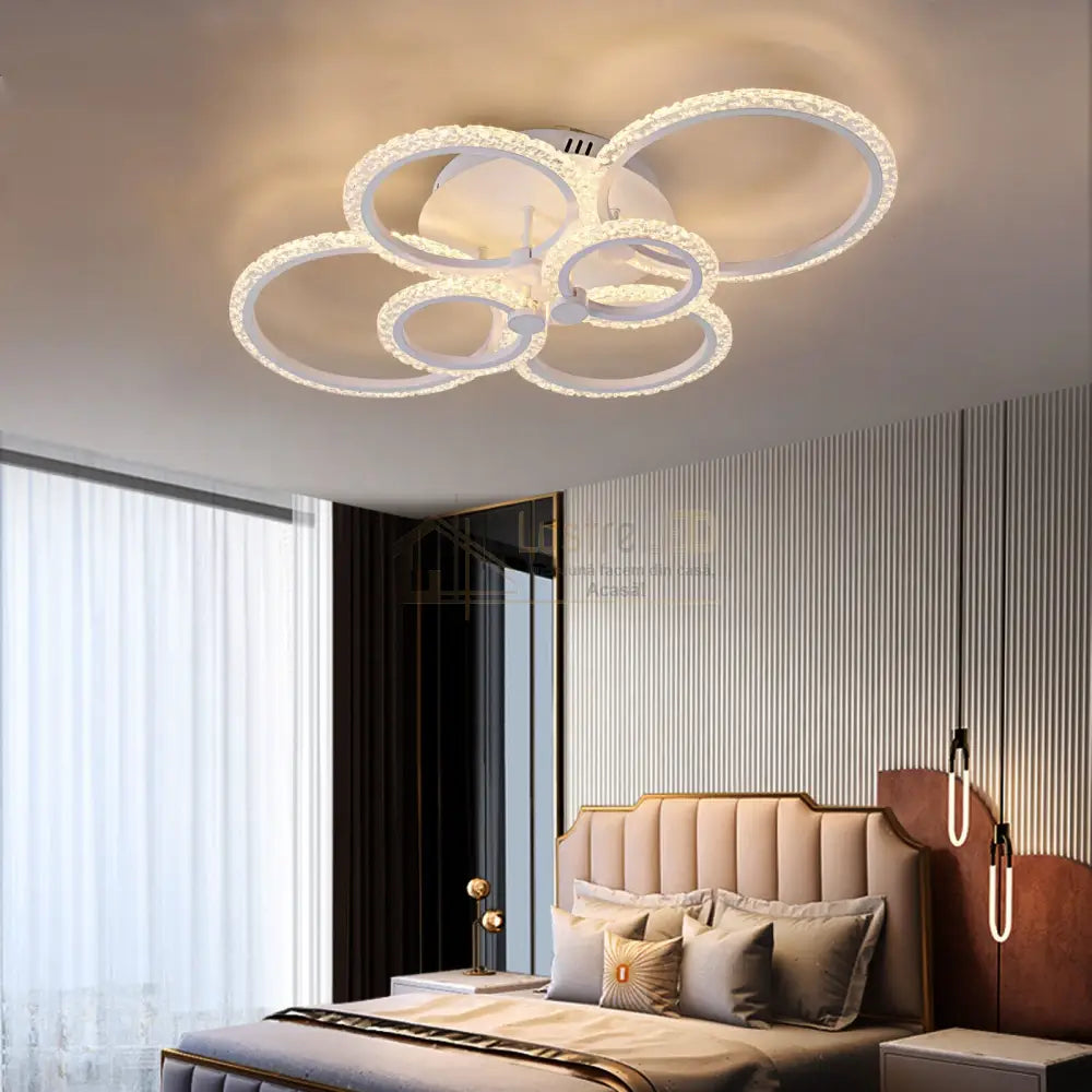 Lustra Led 160W 4 + 2 Circle Maxi Bubbles Design Telecomanda Lighting Fixtures