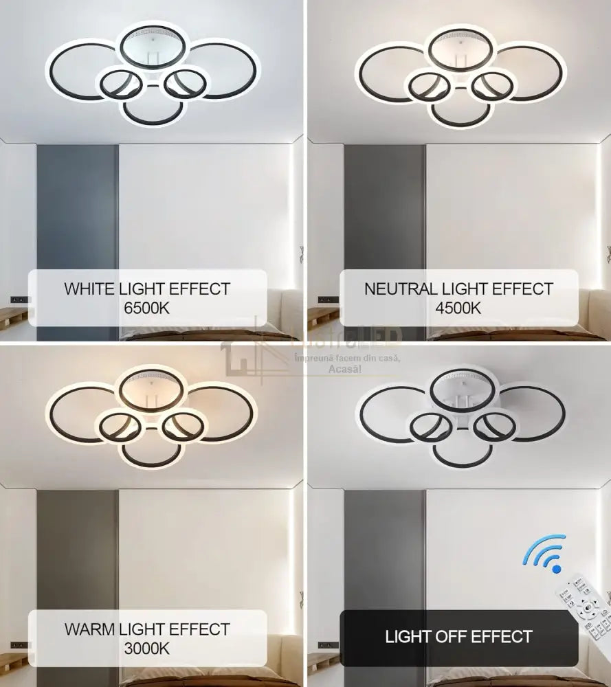 Lustra Led 4 + 2 Circle Maxi Alb + Negru Smart Echivalent 600W Lighting Fixtures