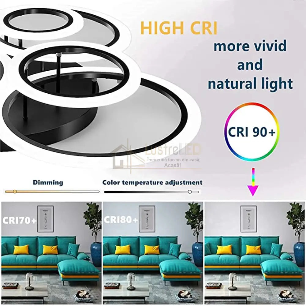 Lustra Led 4 + 2 Circle Maxi Black Design Telecomanda Echivalent 600W Lighting Fixtures