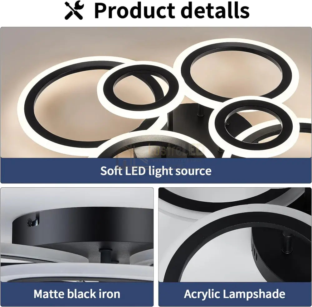 Lustra Led 4 + 2 Circle Maxi Black Smart Echivalent 600W Lighting Fixtures