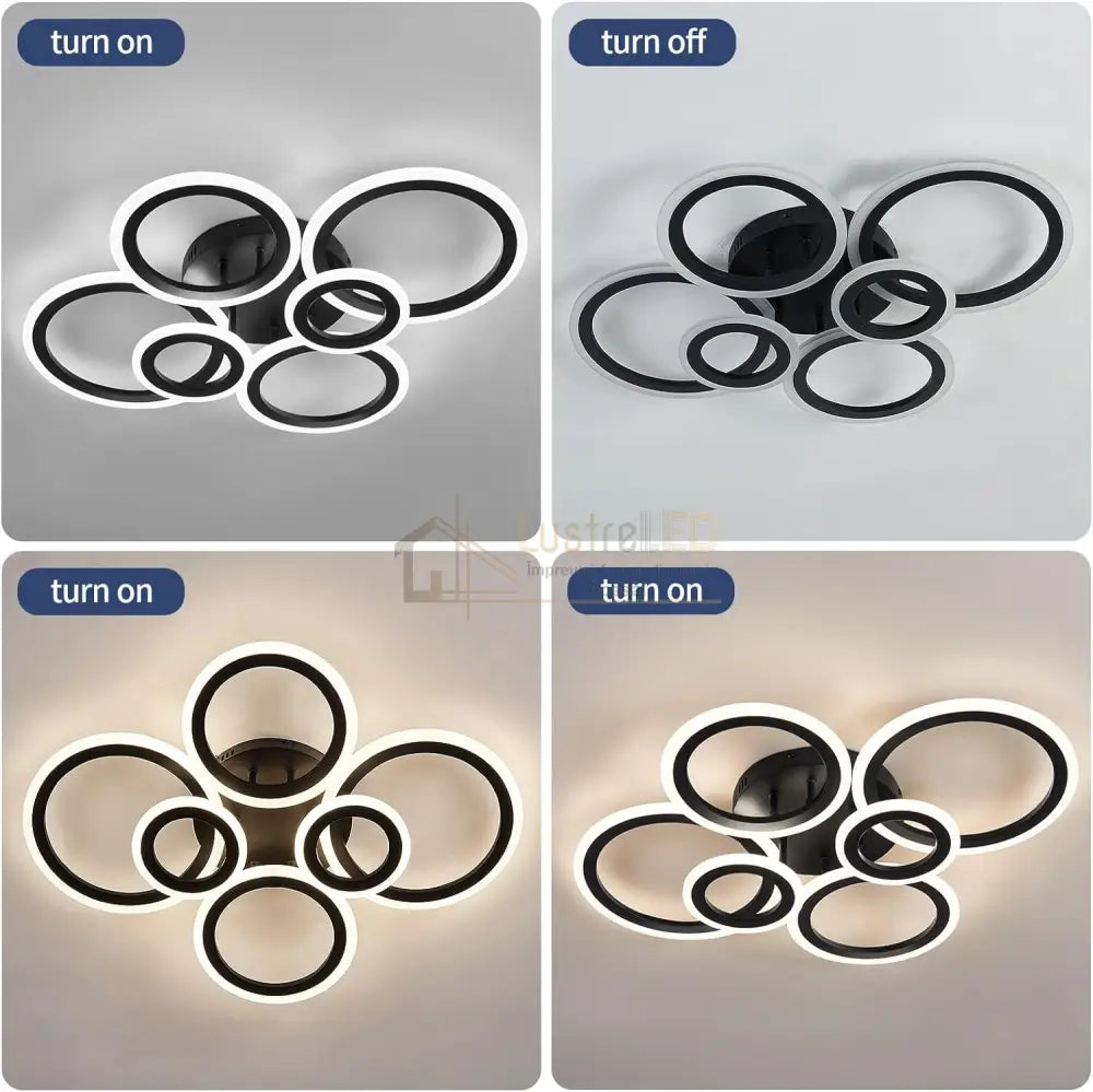 Lustra Led 4 + 2 Circle Maxi Black Smart Echivalent 600W Lighting Fixtures