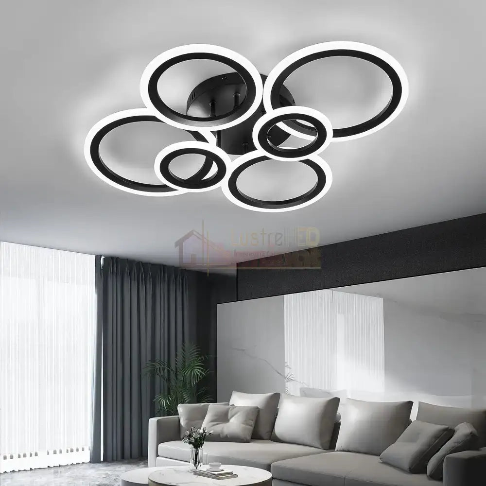 Lustra Led 4 + 2 Circle Maxi Black Smart Echivalent 600W Lighting Fixtures