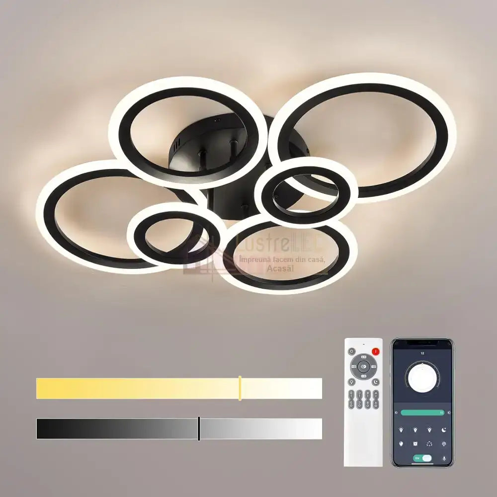 Lustra Led 4 + 2 Circle Maxi Black Smart Echivalent 600W Lighting Fixtures