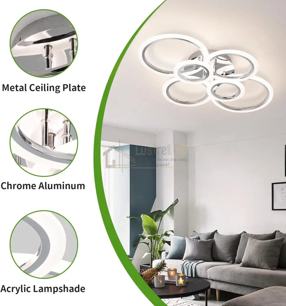 Lustra Led 4 + 2 Circle Maxi Chrome Echivalent 600W Telecomanda Lighting Fixtures