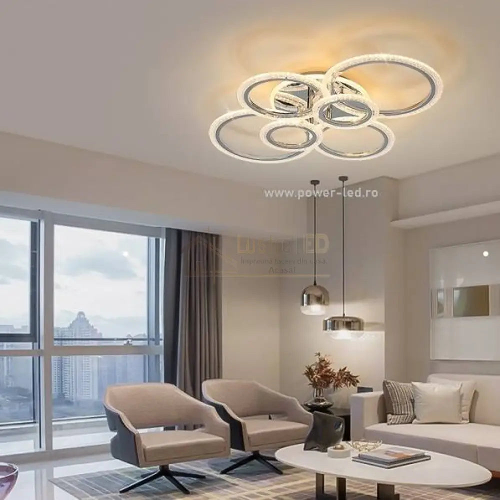 Lustra Led 4 + 2 Circle Maxi Chrome Echivalent 600W Telecomanda Lighting Fixtures