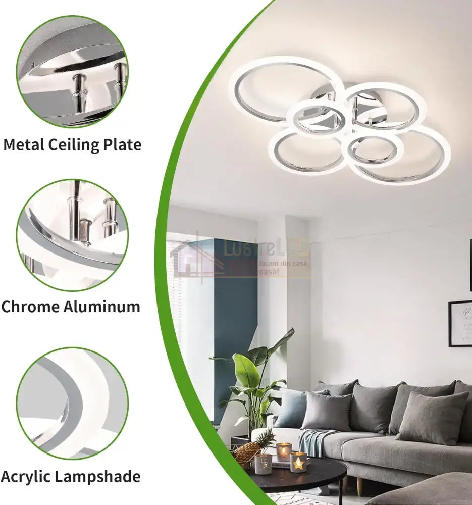 Lustra Led 4 + 2 Circle Maxi Chrome Echivalent 600W Telecomanda Lighting Fixtures
