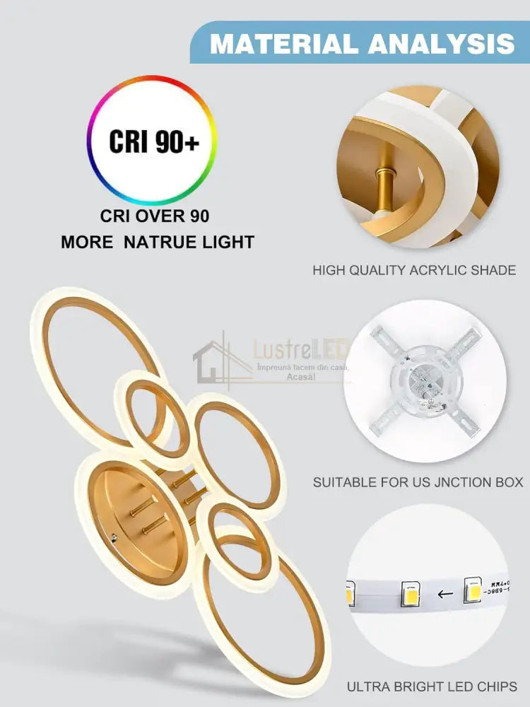 Lustra Led 4 + 2 Circle Maxi Gold Echivalent 600W Telecomanda Lighting Fixtures