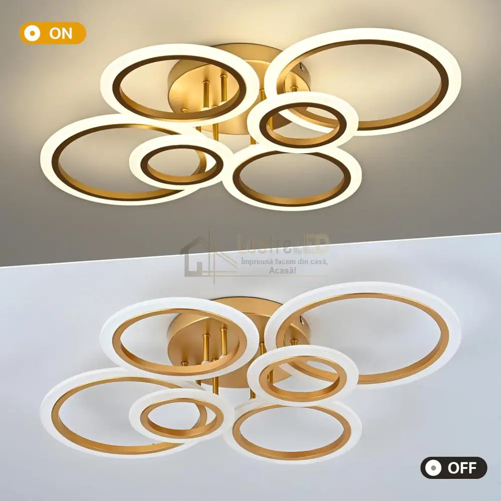 Lustra Led 4 + 2 Circle Maxi Gold Echivalent 600W Telecomanda Lighting Fixtures