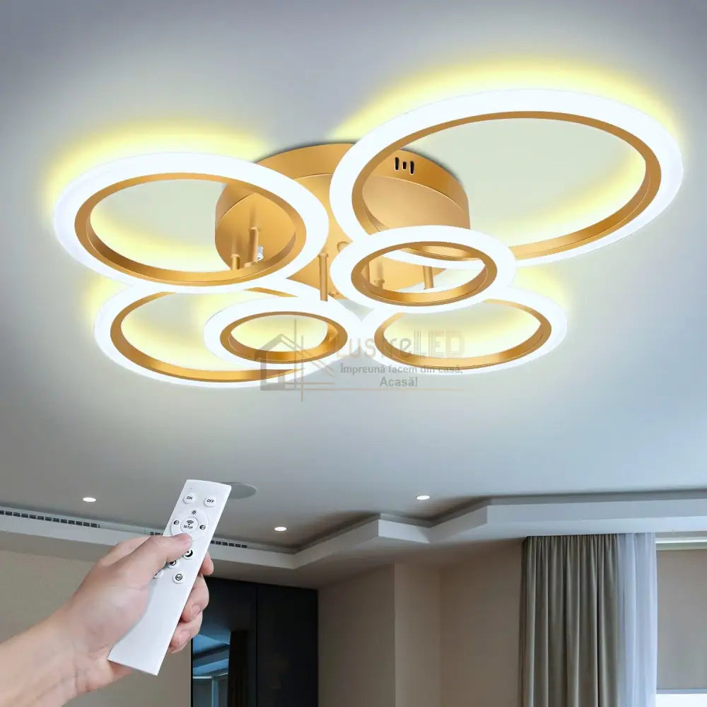 Lustra Led 4 + 2 Circle Maxi Gold Echivalent 600W Telecomanda Lighting Fixtures