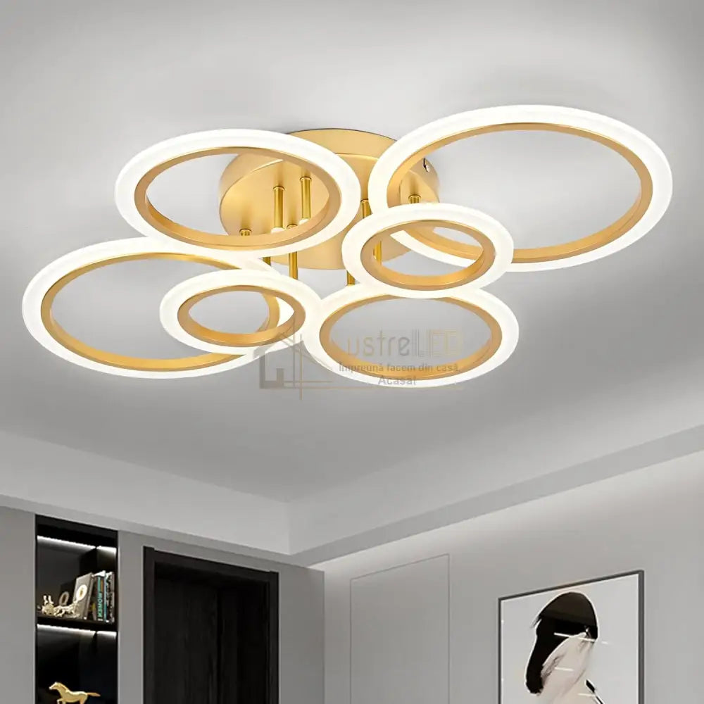 Lustra LED 4 + 2 CIRCLE MAXI GOLD Echivalent 600W Telecomanda AURIE / CIRCLE DESIGN Lighting Fixtures